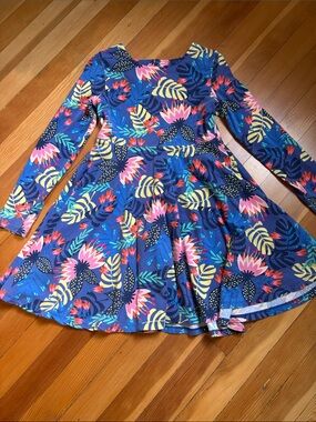 Polarn O. Pyret Navy Blue Floral Long-Sleeve Twirl Dress